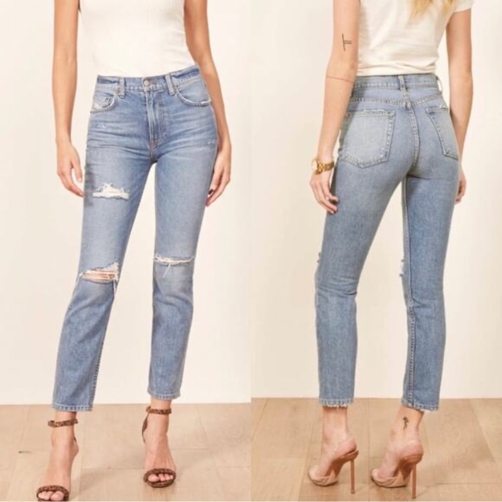 Reformation blue high rise distressed jeans Julia high cigarette Antigua 28